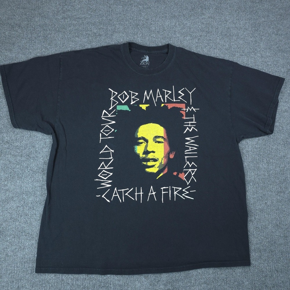 Bob Marley Shirt Mens 2XL Black Catch A Fire Tour Zion Rootswear Graphic Tee